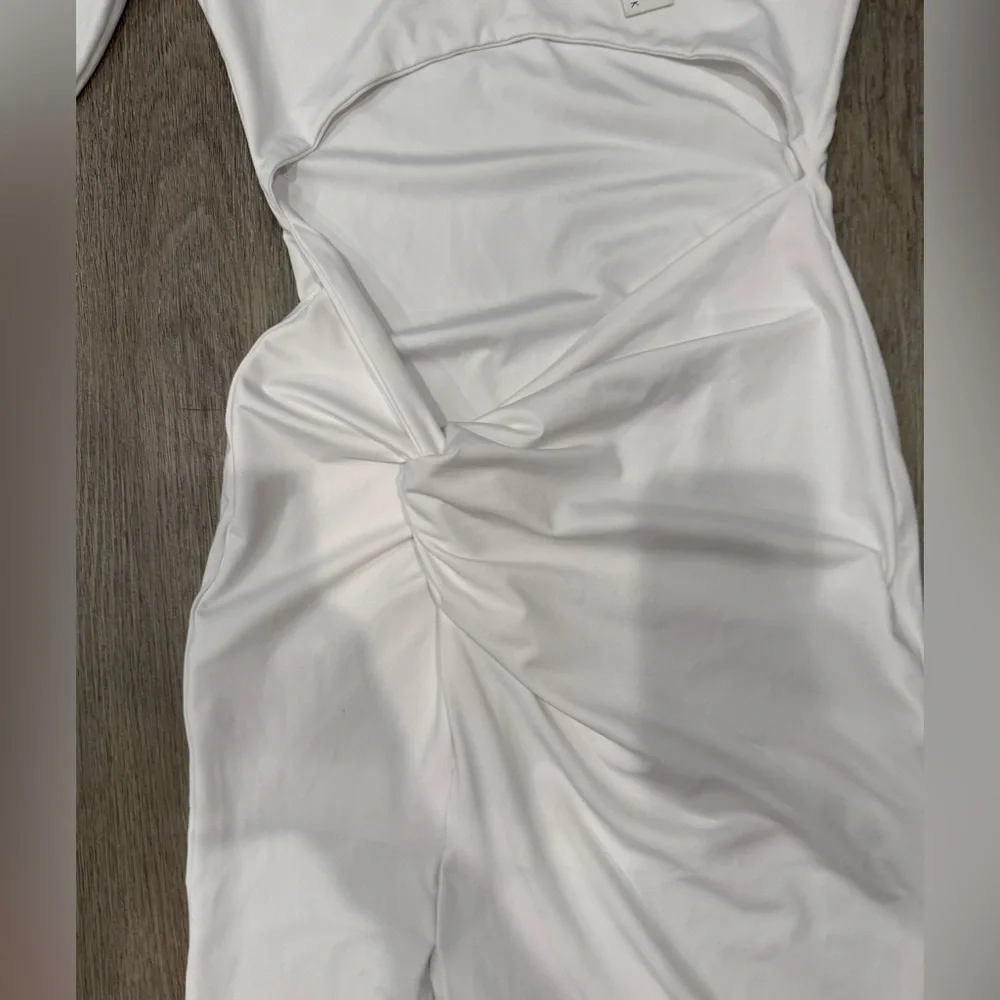 Nicole Miller White Cutout Maxi Dress Long Sleeve Ruched Bodycon M - Picture 3 of 6